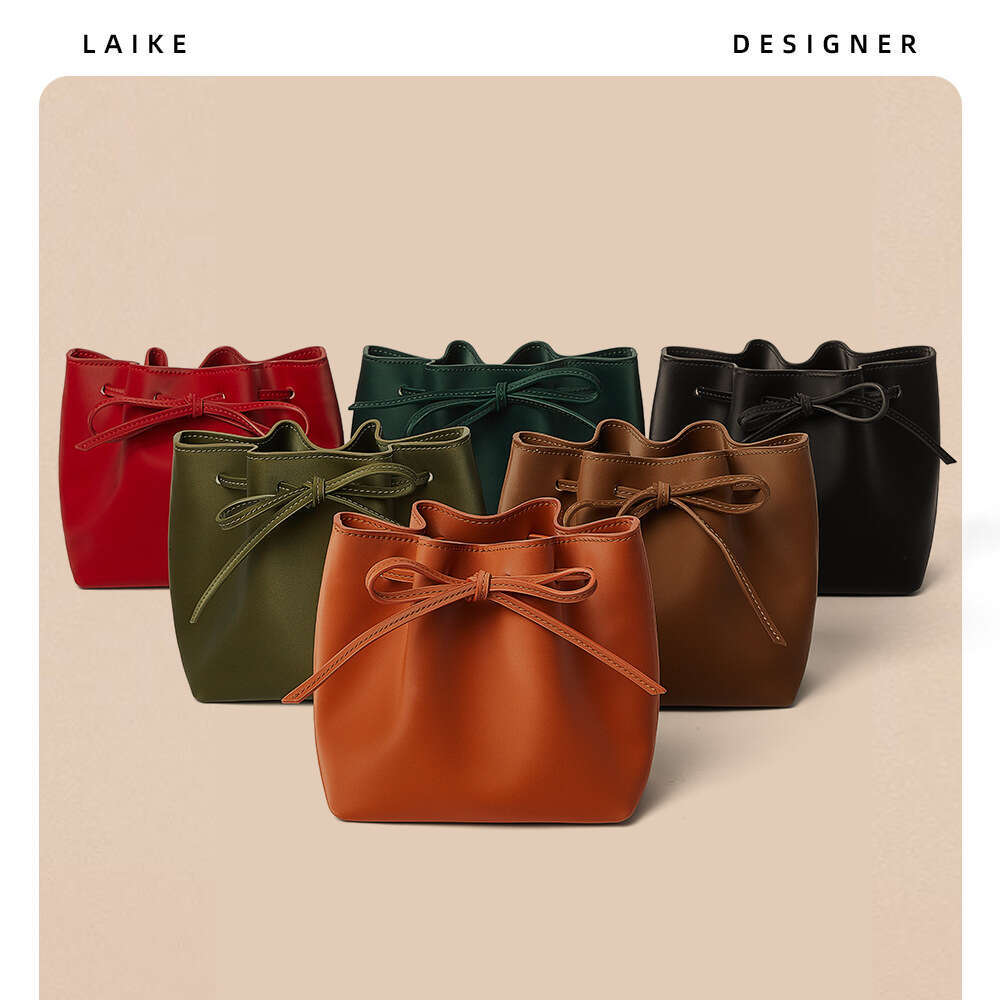 2024 New Women's High-End Satin Cowhide Crossbody Korean Style Casual Drawstring Genuine Leather Underarm Shoulder Bag