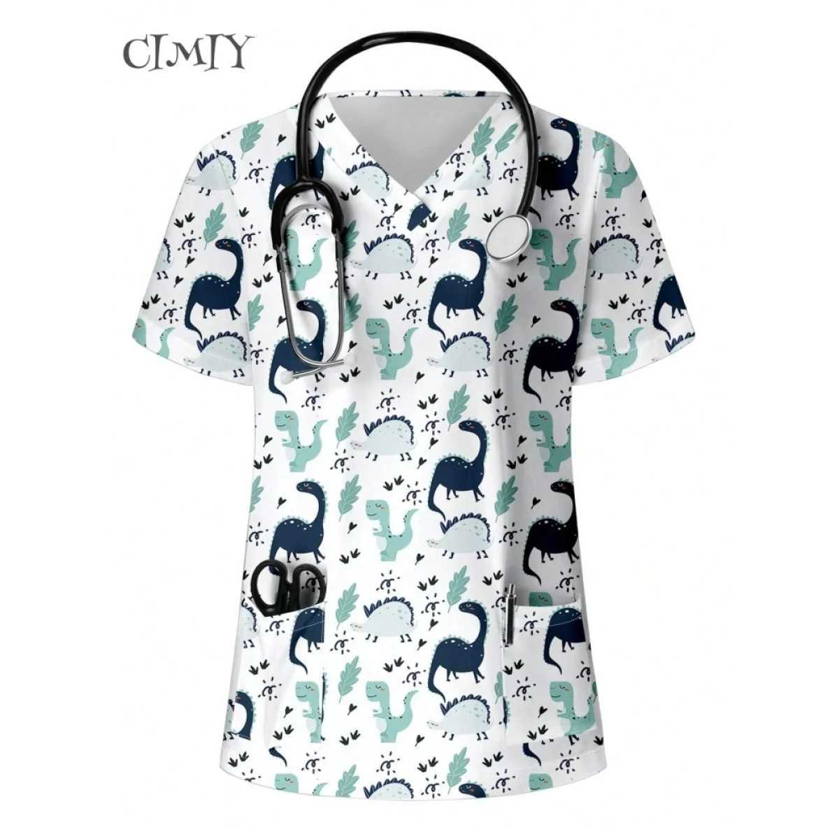 Uniform Nurse Cat Print Scrub Tops Pet Shop Medical Uniforms Nurse V-Neck Shirt Nursing Accessories Doctor Scrubs Clothes 2025 X250528