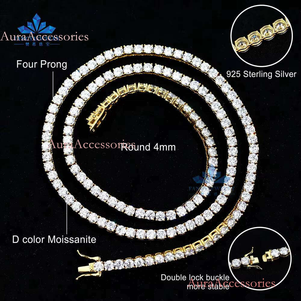 Hip Hop Style Men's Iced Tennis Chain 3mm 4mm 5mm S Sier VVS Moissanite Dia Choker Necklace