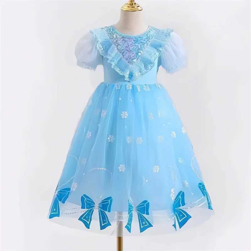 Girls Summer Mesh Dress Children Tulle Tutu Gown Kids Birthday A-Line Long Dresses 2025 Children Print Bow Short-sleeve Clothing X250528