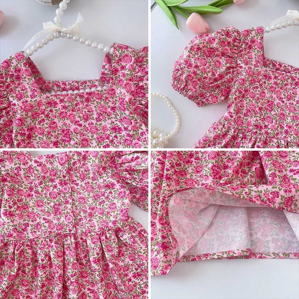 Summer New Dress for Girls Solid Color Girl Dress Fashion Floral Square Collar Childrens Dress Childrens Wear X250528