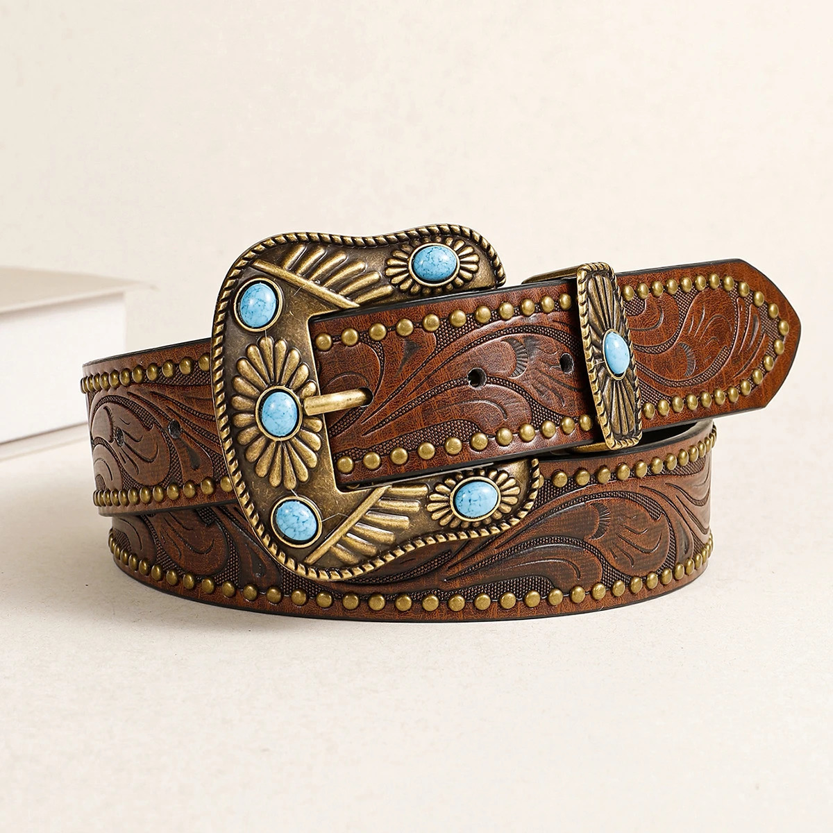 Tang Cao Pattern Retro Belt Buckle Street Dance Hip Hop Big Head Belt Western Denim Buckle Unisex Belt 250520