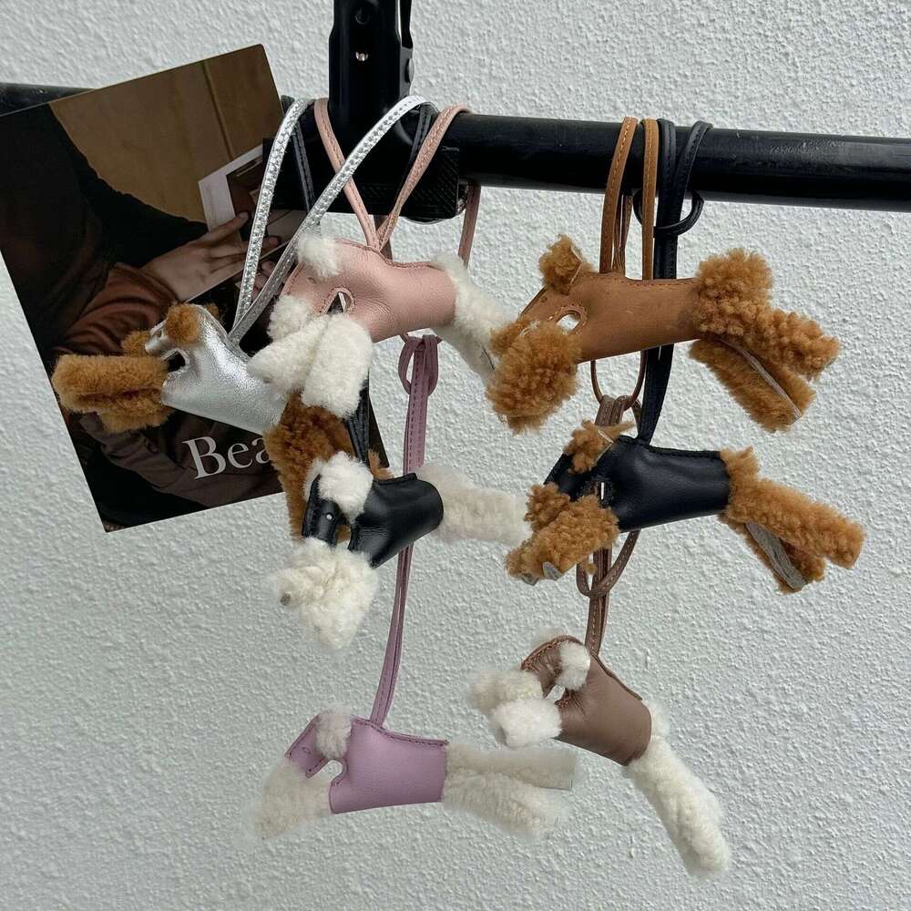 Christmas New Niche Genuine Leather Lamb Wool Puppy Plush Pendant Spring Festival Fashion Women's Bag Decoration