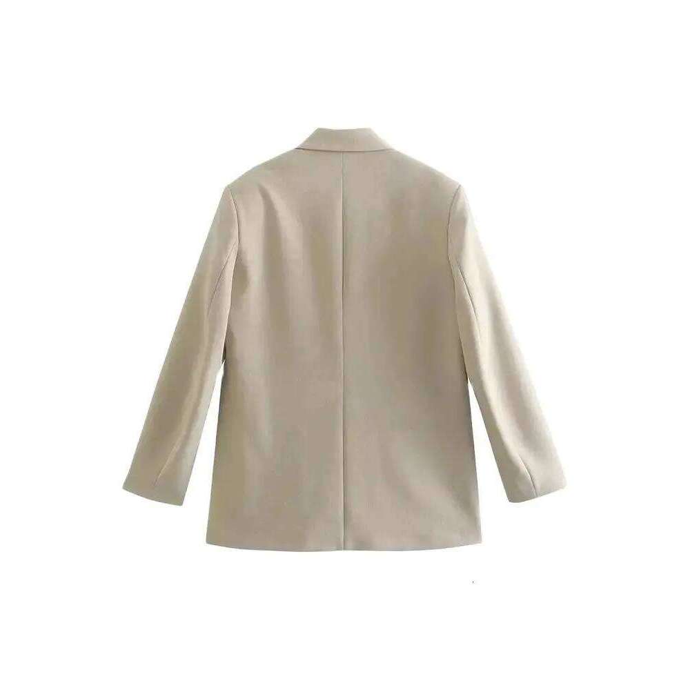 TRZA Women Fashion Double Breasted Loose Fitting Blazer Coat Vintage Long Sleeve Pockets Female Outerwear Chic Veste Femme