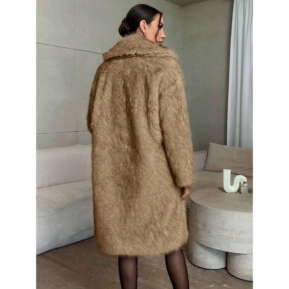 TARUXY Fashion Faux Fur Coat Warm Lady Lapel All Match Covered Button Loose Casual Streetwear Long Women's Coats 2025 New Winter