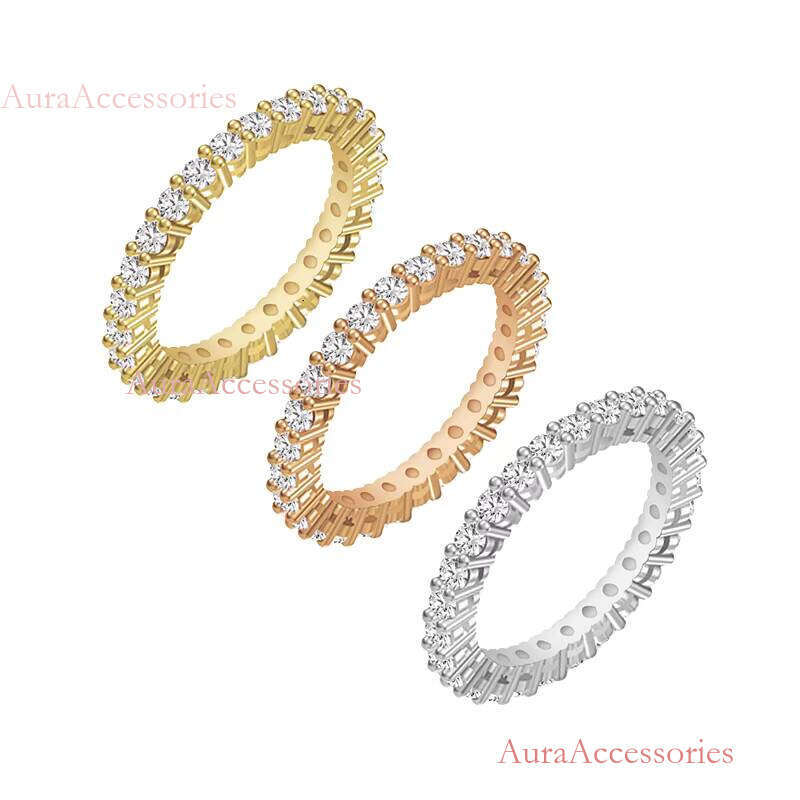 Luxurious 14K Gold Eternity Wedding Band 3mm round Moissanite Fine Custom Jewelry for Women