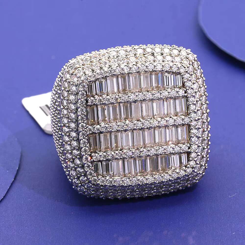 S925 Silver Man Moissanite Ring Synthetic Full Diamond HIP HOP Rings for Men