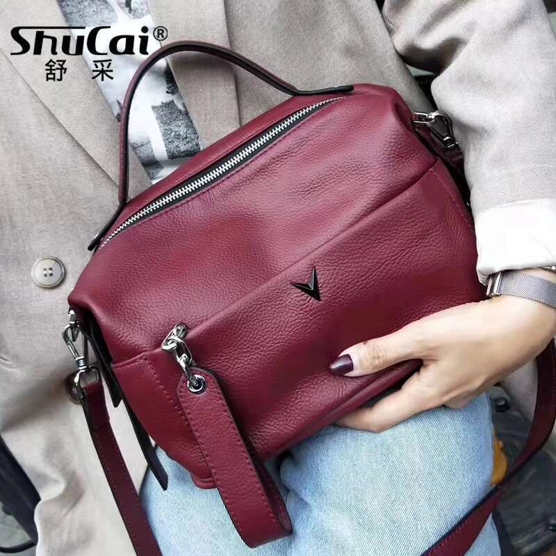 Genuine Leather New Fashion Women Messenger Bag Small Handbag British Boston Casual Tote Lady Shoulder Bags