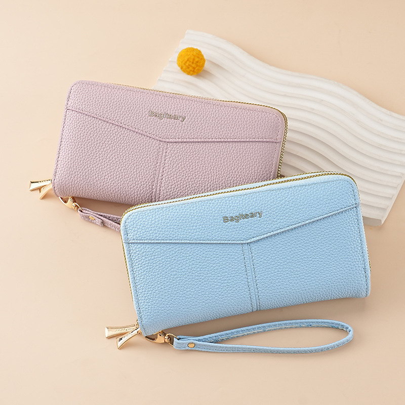 Elegant and simple long double zipper women's wallet, large capacity multi card slot wallet, designer men's fashion wallet