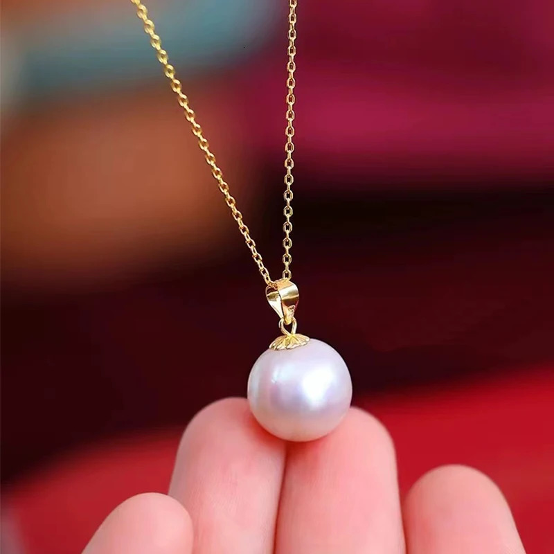 YUNLI Real 18K Yellow Gold Necklace Pendant Round Natural Freshwater Pearl Pure AU750 Fine Jewelry for Women PE016 250520