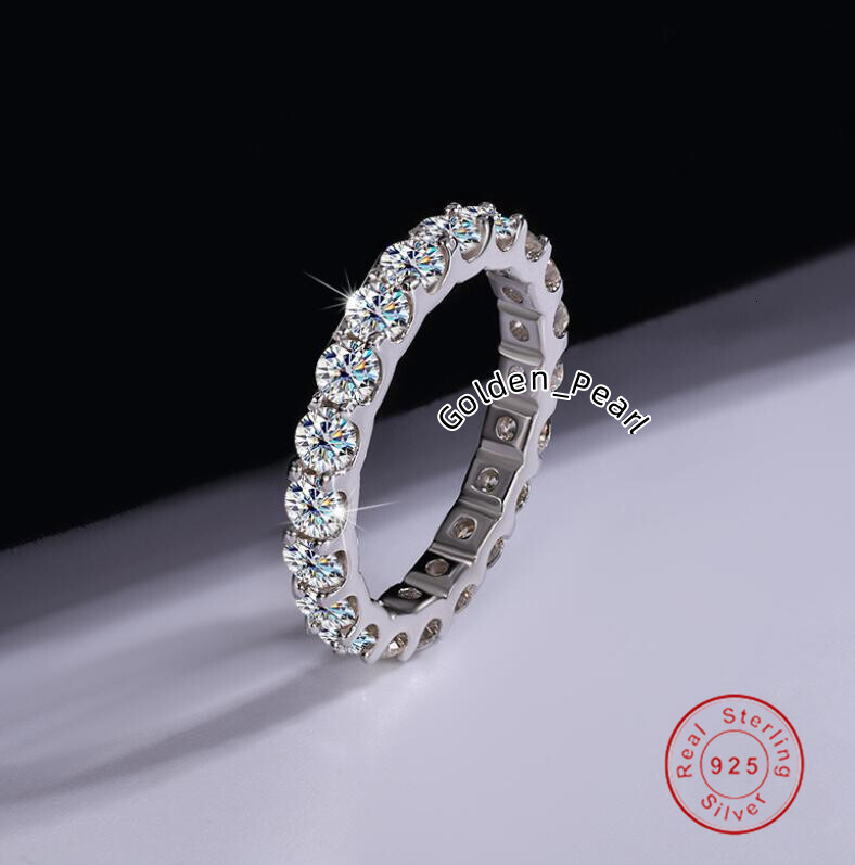 2024 Sparkling Gorgeous Handmade Full Round Cut Moissanite Diamond Gemstones Wedding Rings Pure 100% 925 Sterling Silver Party Eternity Women Band Rin