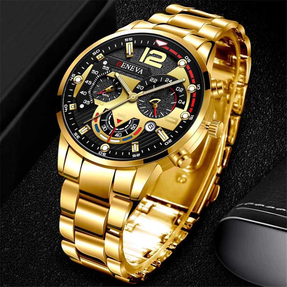 3PCS/Set Fashion Mens Watches Stainless Steel Band Analog Quartz Watch Calendar Watches Jewelry SetWithout Box XJ250527