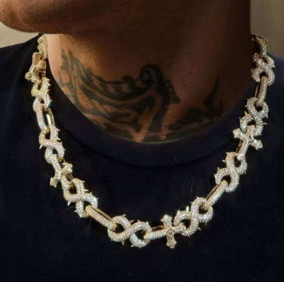 Hip Hop Number 8 With Spiked VVS D Color Moissanite Cuban Cross Link Necklace Sterling Sier Jewelry Iced Out Chain