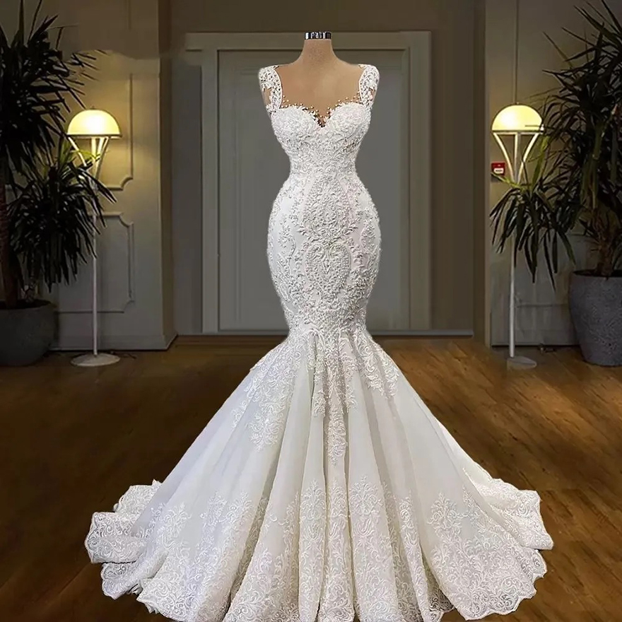 Gorgeous African Mermaid Wedding Dresses 2025 Bridal Gowns Lace Appliques Beaded Sweep Train Plus Size Vestido De Noiva