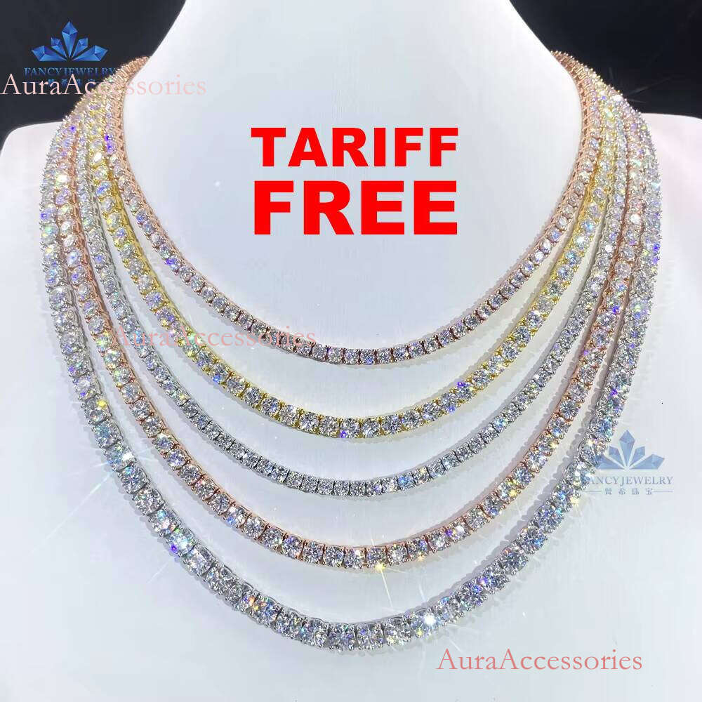 Ready to Ship VVS Moissanite Dia Tennis Chain Necklace and Bracelet Iced out Hip Hop Jewelry