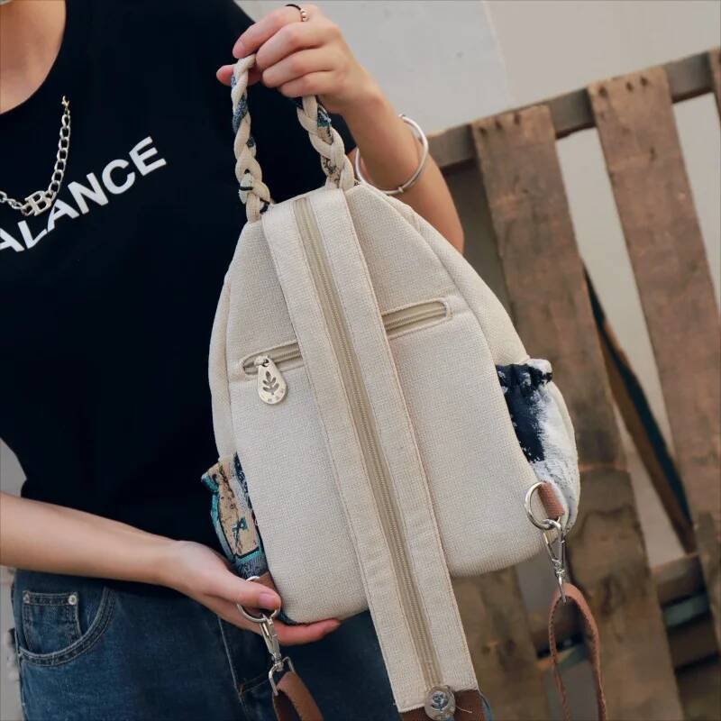 Fashion 3D National Embroidery Women High Quality Linen Female Daypack Lovely Girls Shopping Travel Backpack SAC