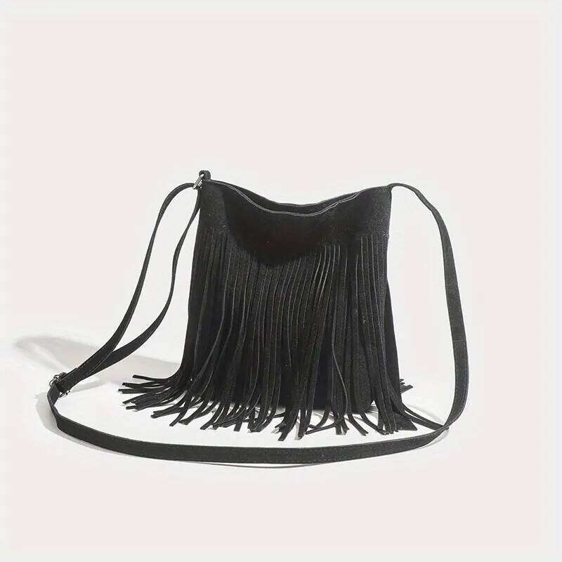 Boho Style Tassel Crossbody Vintage Suede Shoulder Casual Fringe Messenger Bag For Women
