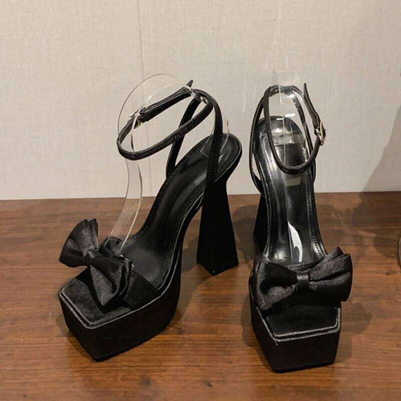 Liyke Runway Style Ultra High Heels Platform Sandals Women 2025 Summer Fashion Satin Bowknot Square Toe Wedding Banquet Shoes