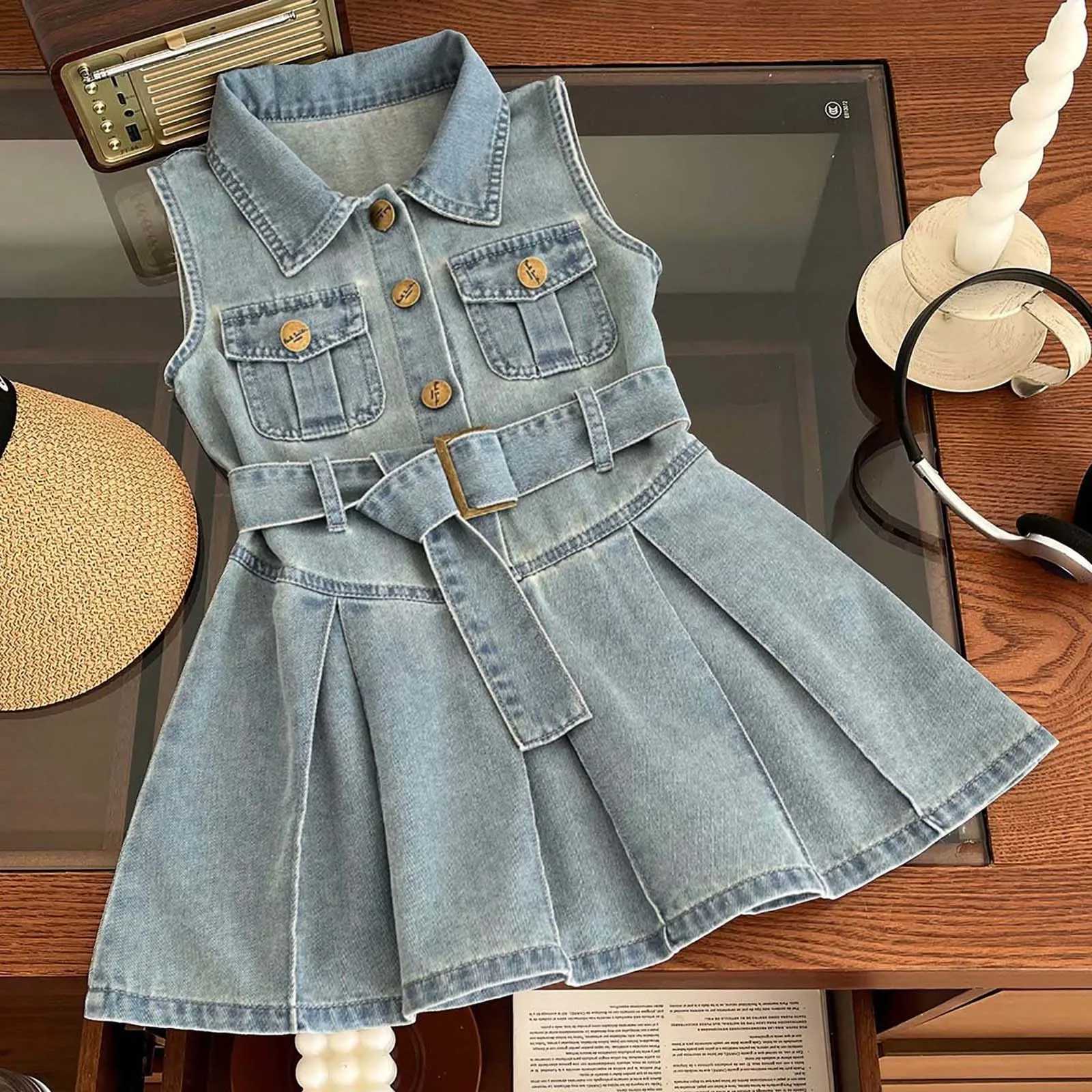 Girls Sleeveless Denim Dresses Summer Solid Color Children Casual Dress Kids Clothing 12months - 6 Years Jeans Dress X250528