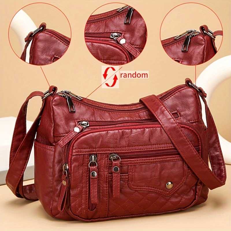 Large Capacity Nylon Shoulder Bag, with Adjustable Strap, Anti-theft Zipper Closure - Available in Brown, Light Gray, Red, Black