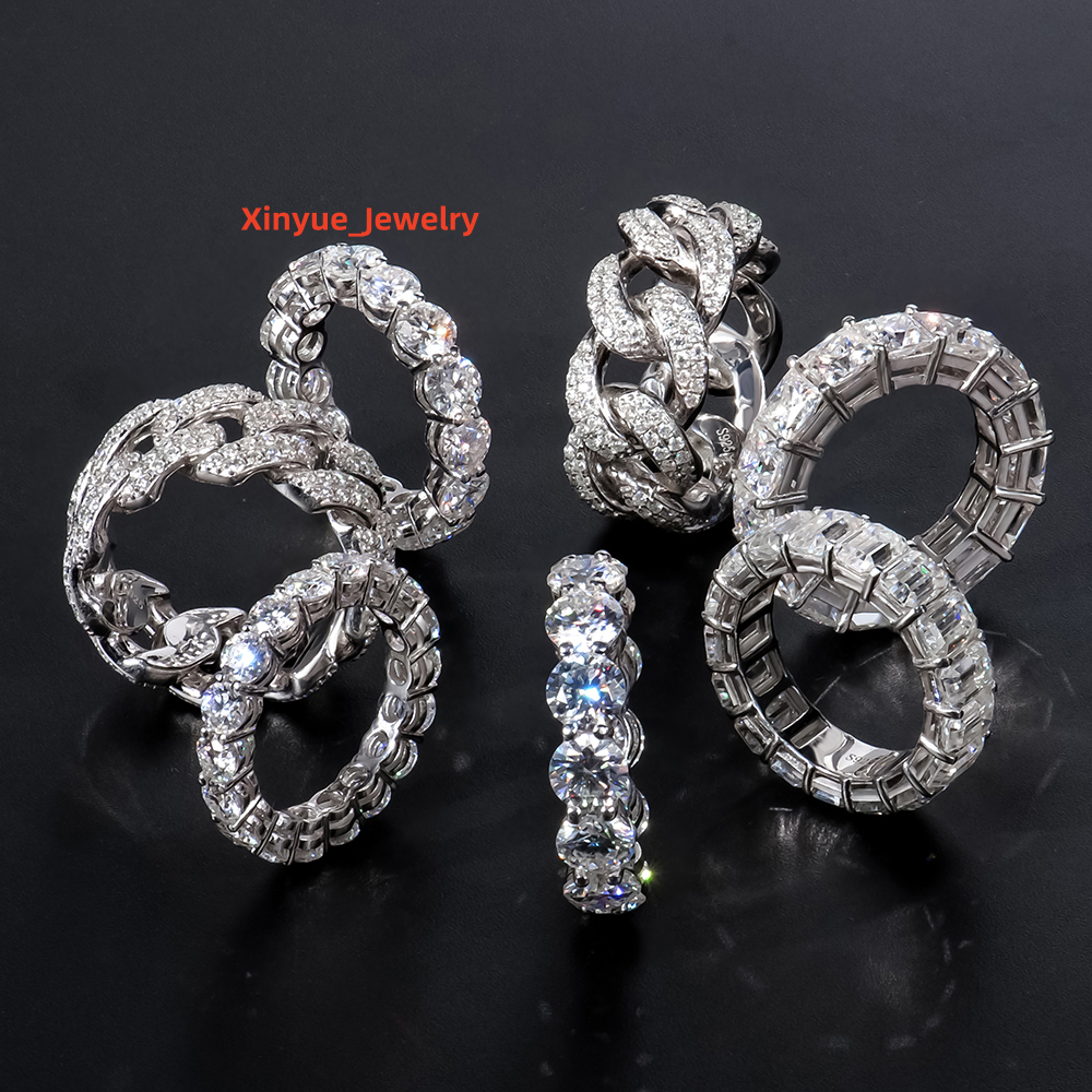 Custom Fine Jewelry Cuban Ring White Gold Plated S925 Silver Man Diamond Iced Out Moissanite Eternity Ring