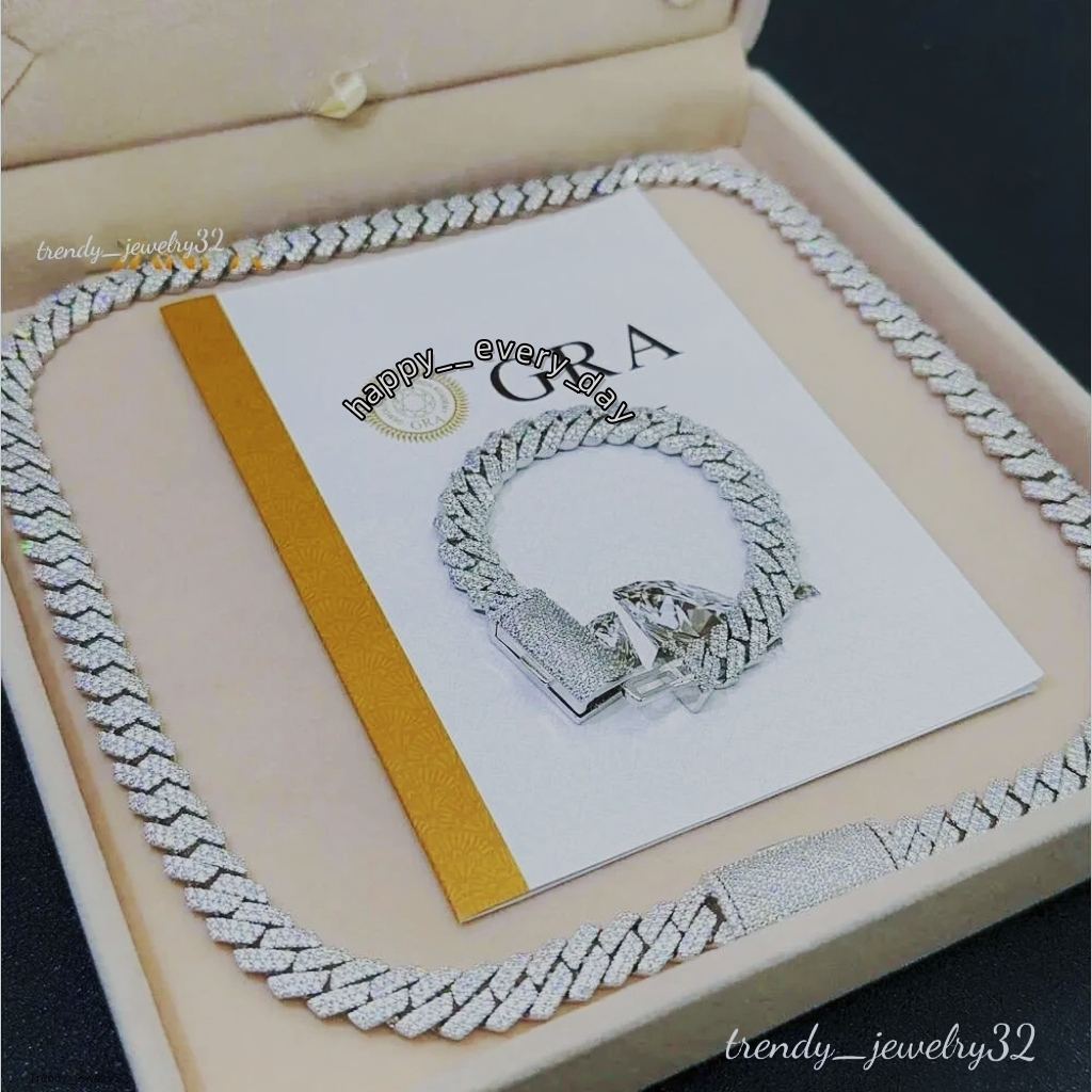 pendant necklaces designer for men Fine jewelry pass diamond tester iced out Miami chain necklace 925 Sterling Silver 14mm cuban link chain moissanite