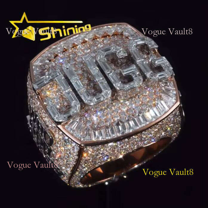 VVS Baguette Iced Out Hiphop Custom Letters Champion Sterling Sier Buss Down Dia Name Moissanite Ring