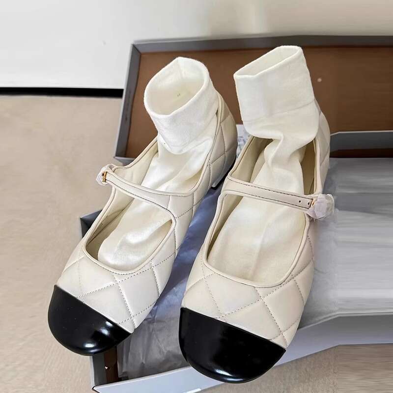 Mary Jane for Women, Flat with Skirt, 2025 New Genuine Leather Ballet Shoes, Shallow Mouth French Style Evening Single Shoes