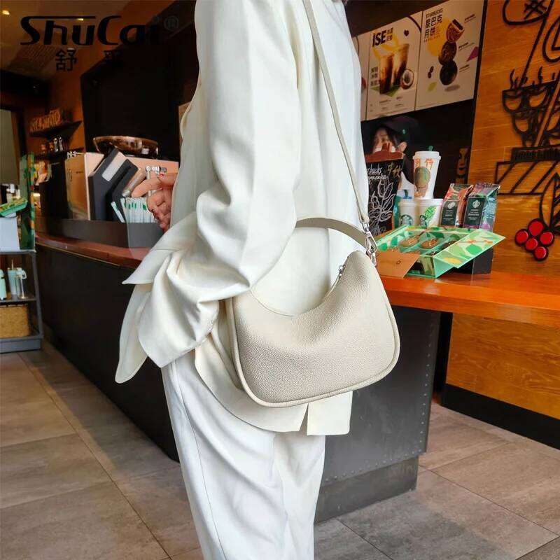 Genuine leather women's with top layer of cowhide a hand-held crescent exquisite one shoulder crossbody underarm bag