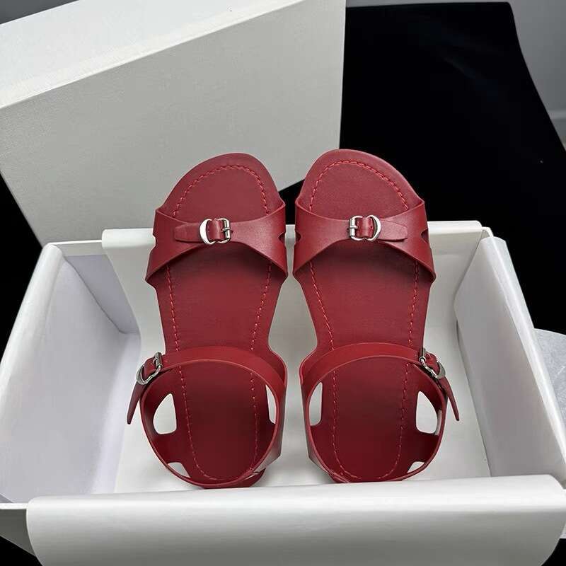Flat Beach with Buckle Strap 2025 Red Summer Fashion Roman Fairy Style One-Strap Sandals for Women