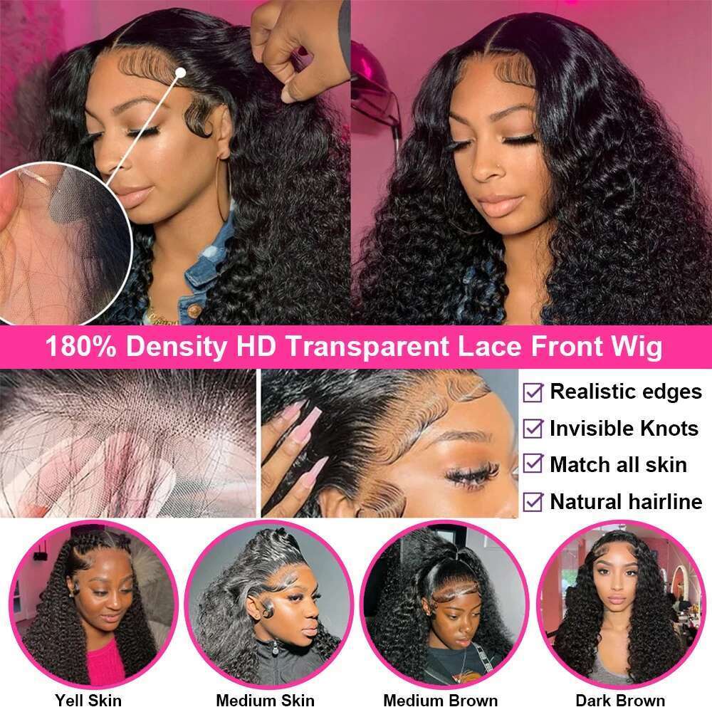 38 Inch Deep Wave 250 Density Glueless Wig 13X6 HD Lace Frontal Human Hair Remy Transparen Pre Plucked Brazilian Wigs For Women