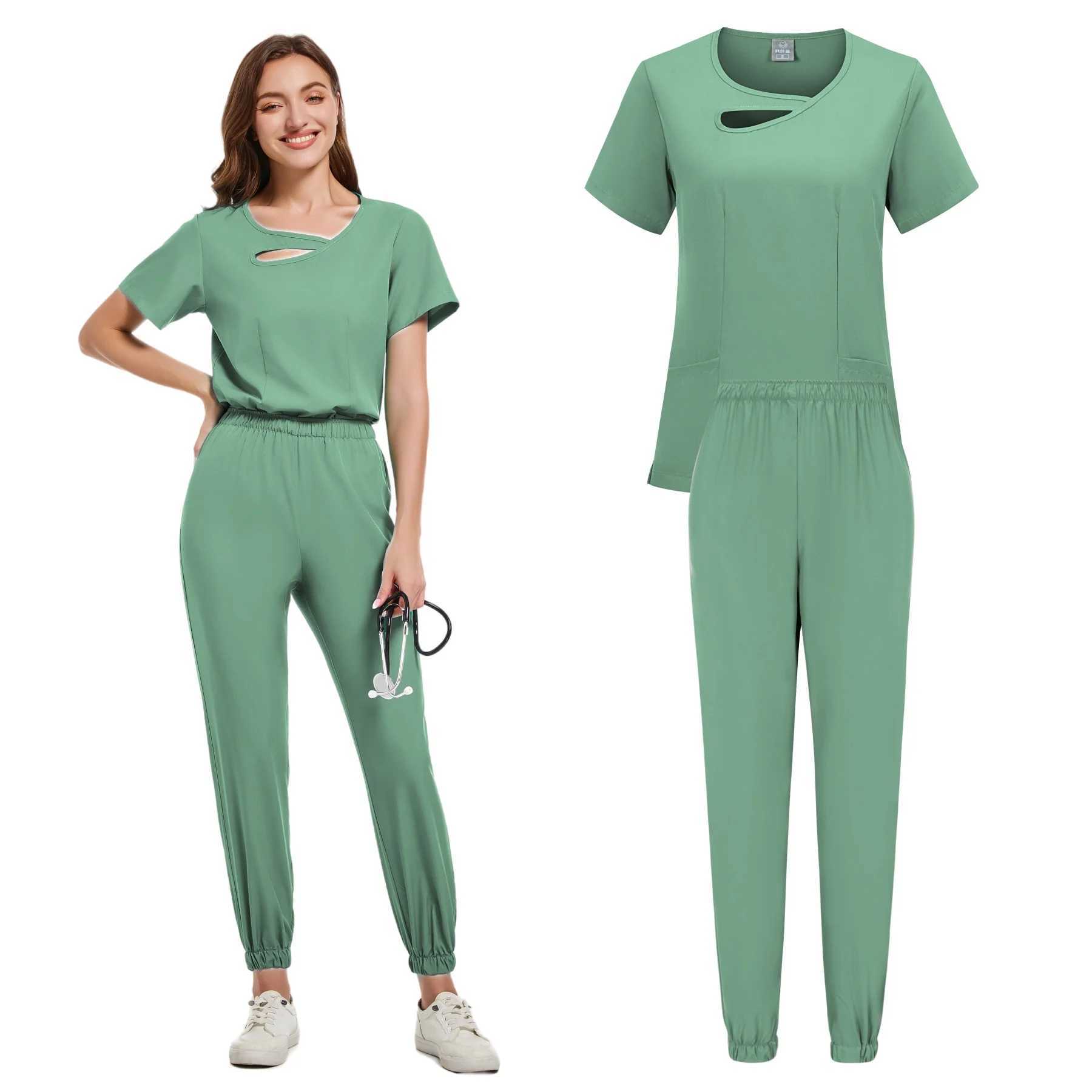 New Scrubs Set Medical Uniforms Stretch Scrub Tops With Pocket Pants Nurse Uniform Doctor Surgery Overalls Beauty Sn Workwear X2505289