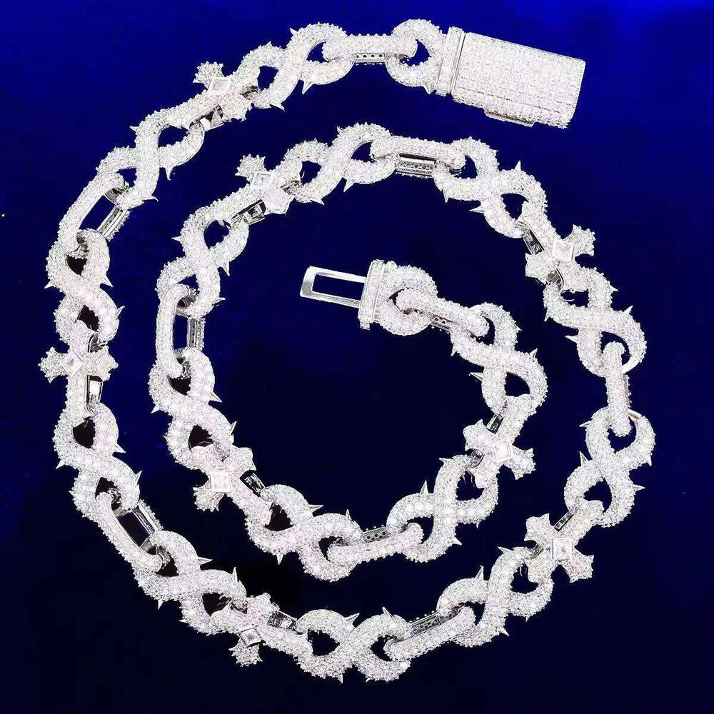 Hip Hop Number 8 With Spiked VVS D Color Moissanite Cuban Cross Link Necklace Sterling Sier Jewelry Iced Out Chain