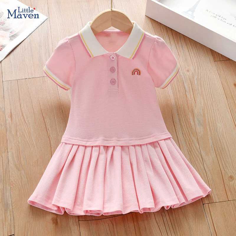 Little maven Party Dress Childrens Clothing 2024 Baby Girls Pink Dresses Rainbow Polo Summer Holiday Dresses Kids Clothes X250528
