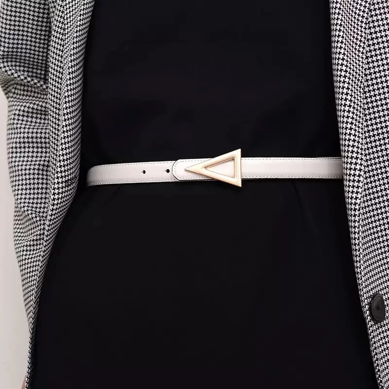 Fashion Women Belts for Jeans Dress Skinny Waist Belt Gold Triangle Buckle Thin Belts for Ladies Waistband 250527