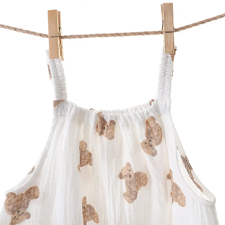 Baby Jumpsuit born Summer Casual Onesie Boys Girls Bear Sleeper Infant Birthday Muslin One-Piece White Beige Romper with Hat 250528