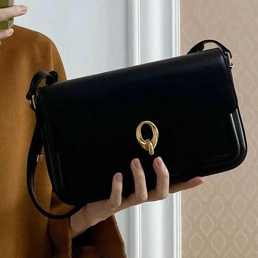 Women Vintage PU Leather Flap Shoulder Bag Buckle Armpit Hobo Bag Top Handle Bag Commuting Bag Y250528