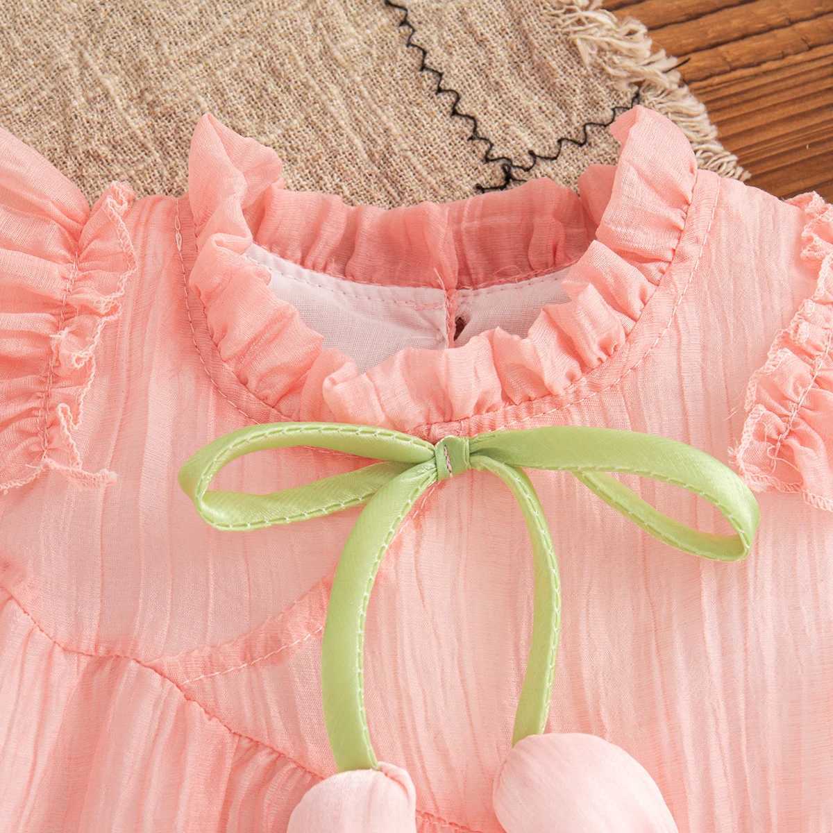 Baby Girl Dress Summer Solid Color Tulip Girl Dress Cute Bow Small Fly Sleeve Girl Princess Dress Baby Clothes Girl X250528