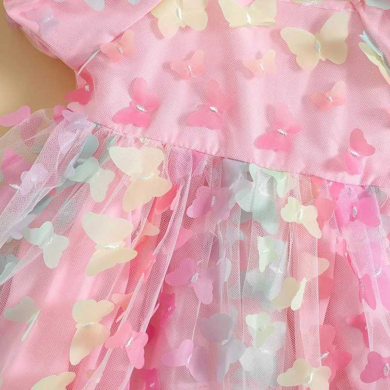 VISgogo Baby Girls Princess Dresses Short Puff Sleeve 3D Colorful Butterfly Tulle A-line Dress Kids Summer Casual Dress X250528