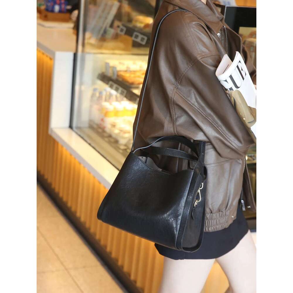 Genuine Leather shoulder crossbody black bucket bags designer ladies brown bag for women