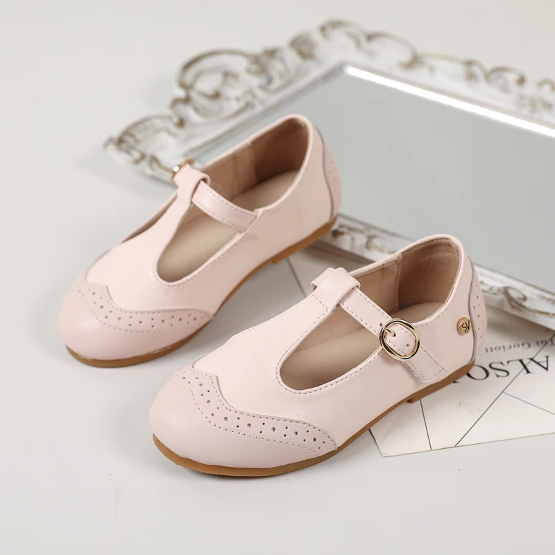 AS Kids Shoes Children Princess Shoes Baby Girls Beige Leather Shoes Toddler Fashion Flats Soft Sweet Shoes Party Mary Jane 250528