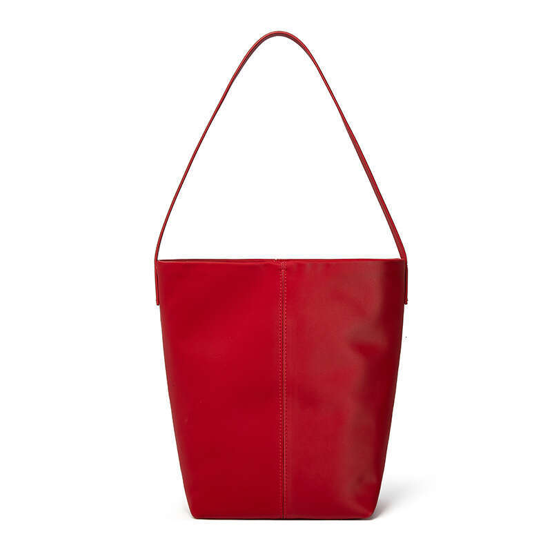 Korean Style High-End Versatile Bucket Large Capacity 2024 New Satin Cowhide Shoulder Crossbody Bag