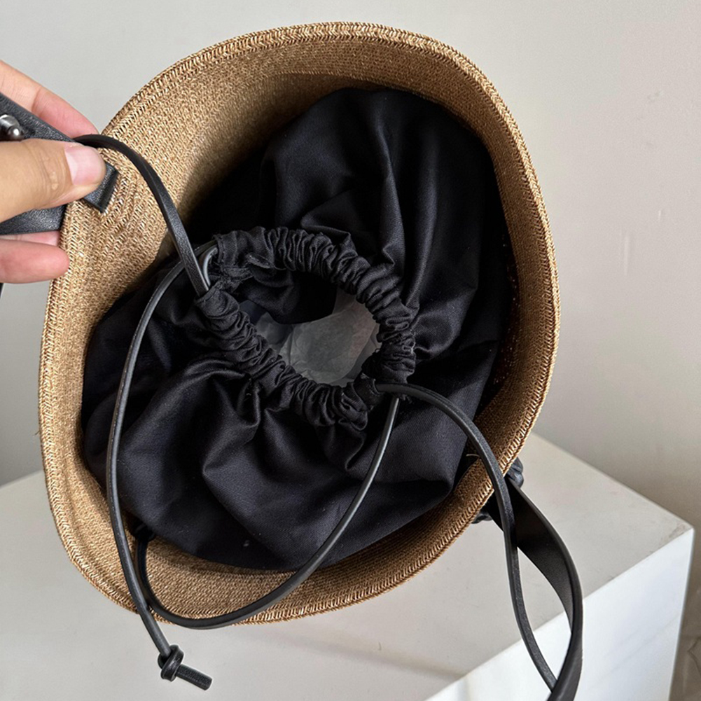 Woven Straw Bag for Women with Adjustable Strap Summer Beach Bag Solid Small Tote Bag Cute for Travel Shopping