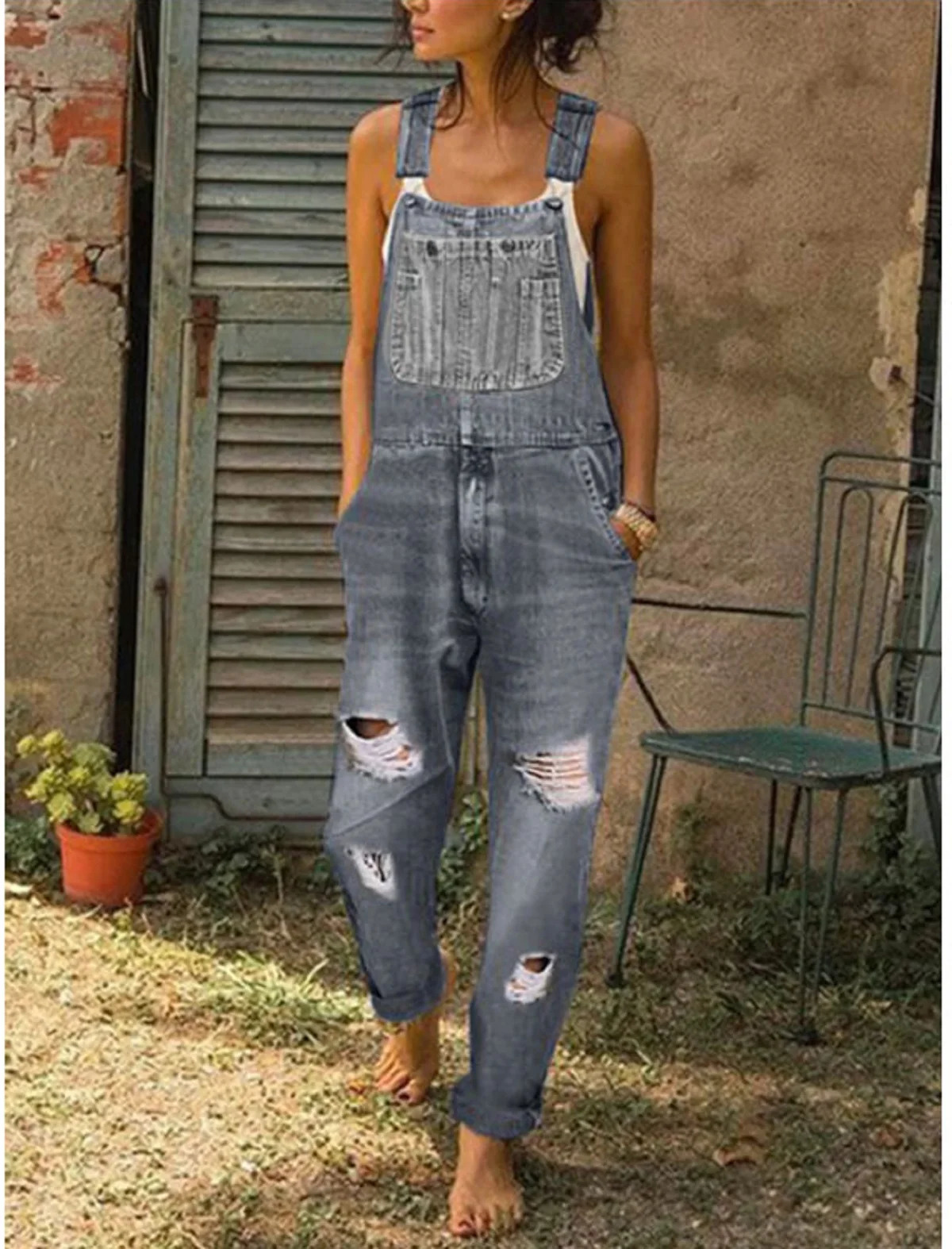 Denim Bib Pant Suspender Trouser Loose Casual Female Women Jeans One-Piece Romper Overalls Strap Jumpsuit Streetwear Plus Size 250523