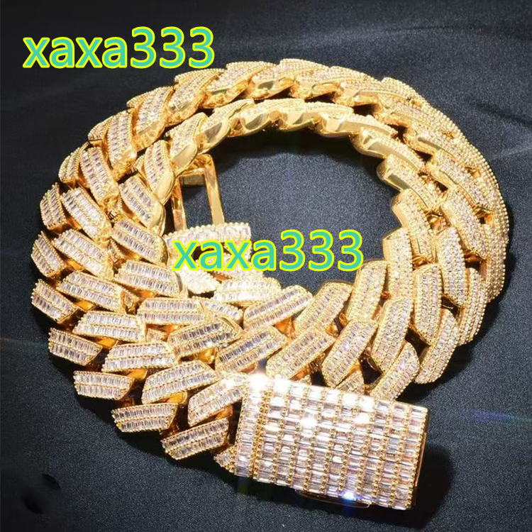 Custom 20mm Baguette Cuban Link Chain Rapper Necklace Fine Jewelry S925 Silver VVS Baguette Moissanite Cuban Chain for Men