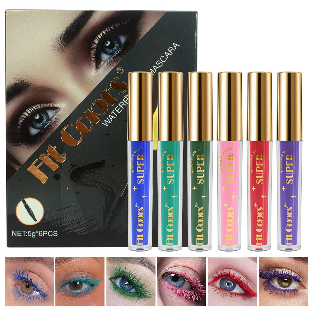 6 Color/Set Mascara Thick Curl 3D Mascara Non-smudding Stage Makeup Natural Lasting Purple White Red 250523