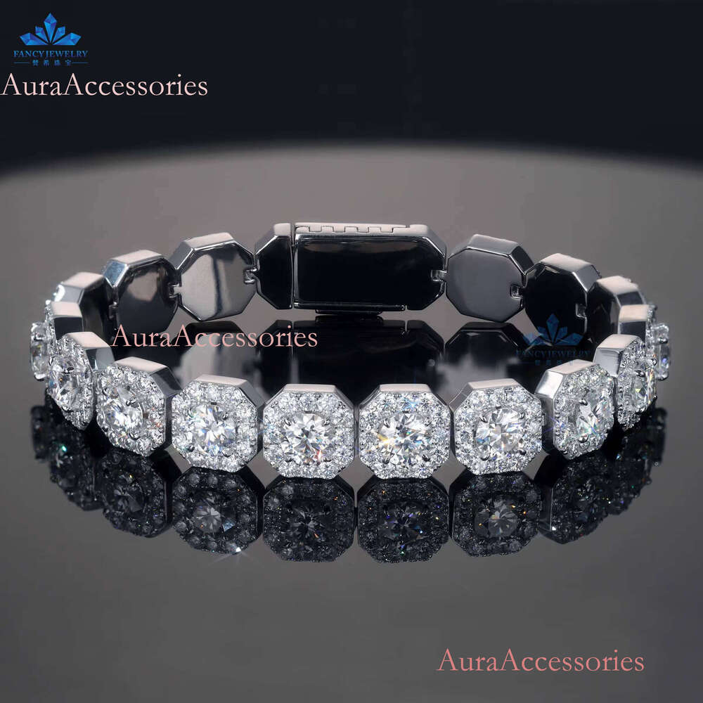 Fine Jewelry Men's 11mm Sterling Sier VVS Moissanite Dia Cluster Iced Tennis Chain Bracelet Parties Gifts Rhodium