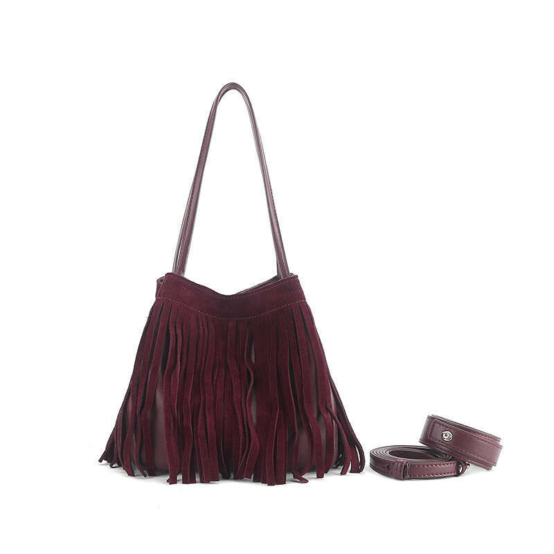 New Style Niche Tassel Genuine Leather Women's Autumn Winter Atmosphere Single Shoulder Crossbody High-end Transformable Small Square Bag