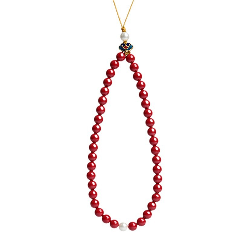 Natural imperial cinnabar bead chain mobile phone key bag pendant,Cinnabar,wuxing implied meaning Radiant Activation,Energetic Anchoring