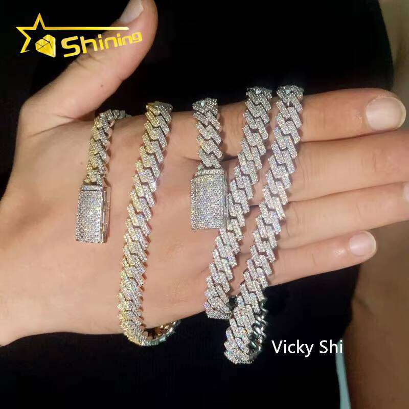 Hot Selling Iced Out S Sier Men 10MM Width Gold Plated Moissanite Cuban Link Bracelet & Necklace